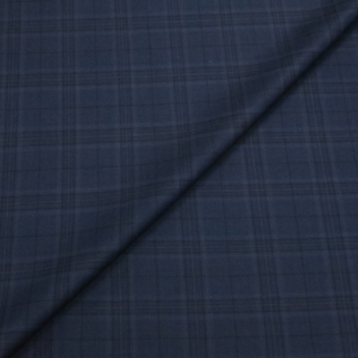 Dark Blue Windowpane Plaid Dormeuil Privé Wool Luxury Fabric Rex Fabrics