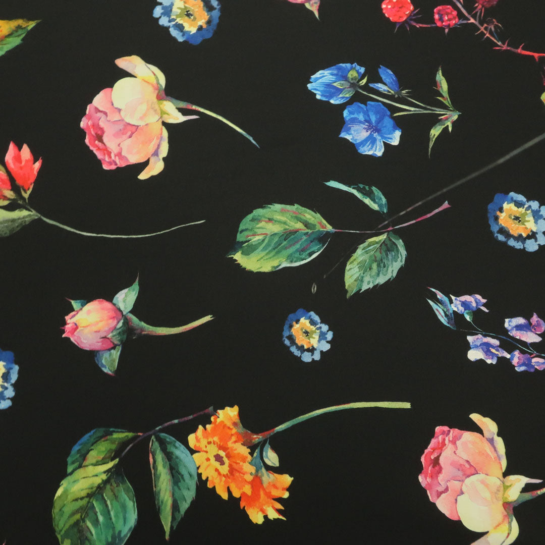 Black Background with Multicolored Floral Printed Fabric