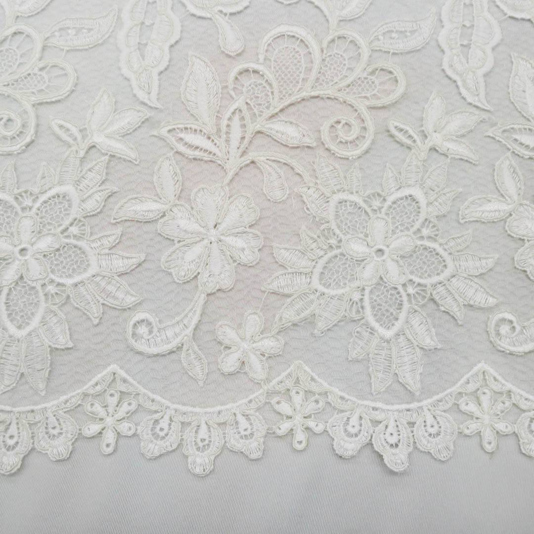 White Corded Chantilly Floral French Bridal Lace Dentelle de Calais