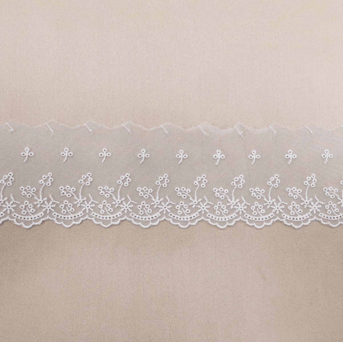 White French Beaded Floral Corded Lace Trim
