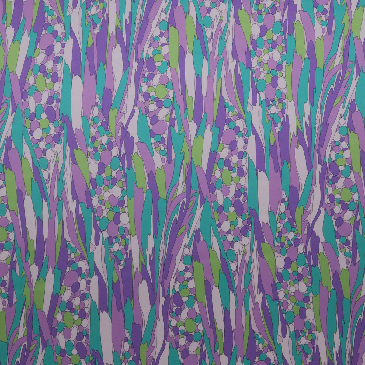 Purple Green & Ivory Abstract Bubbles Printed Silk Charmeuse Fabric ...