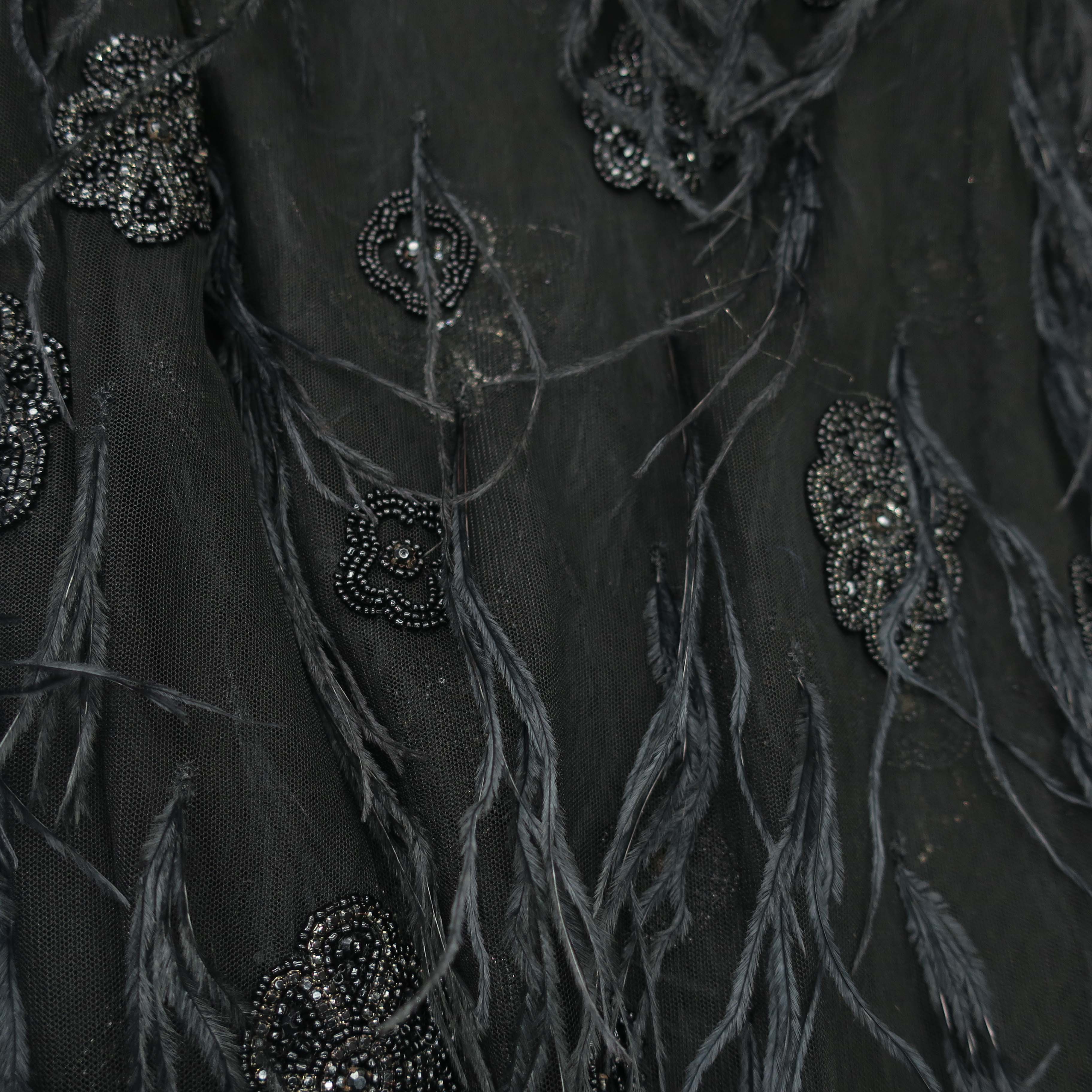 Beaded Embroidered Mesh - Black - Gala Fabrics