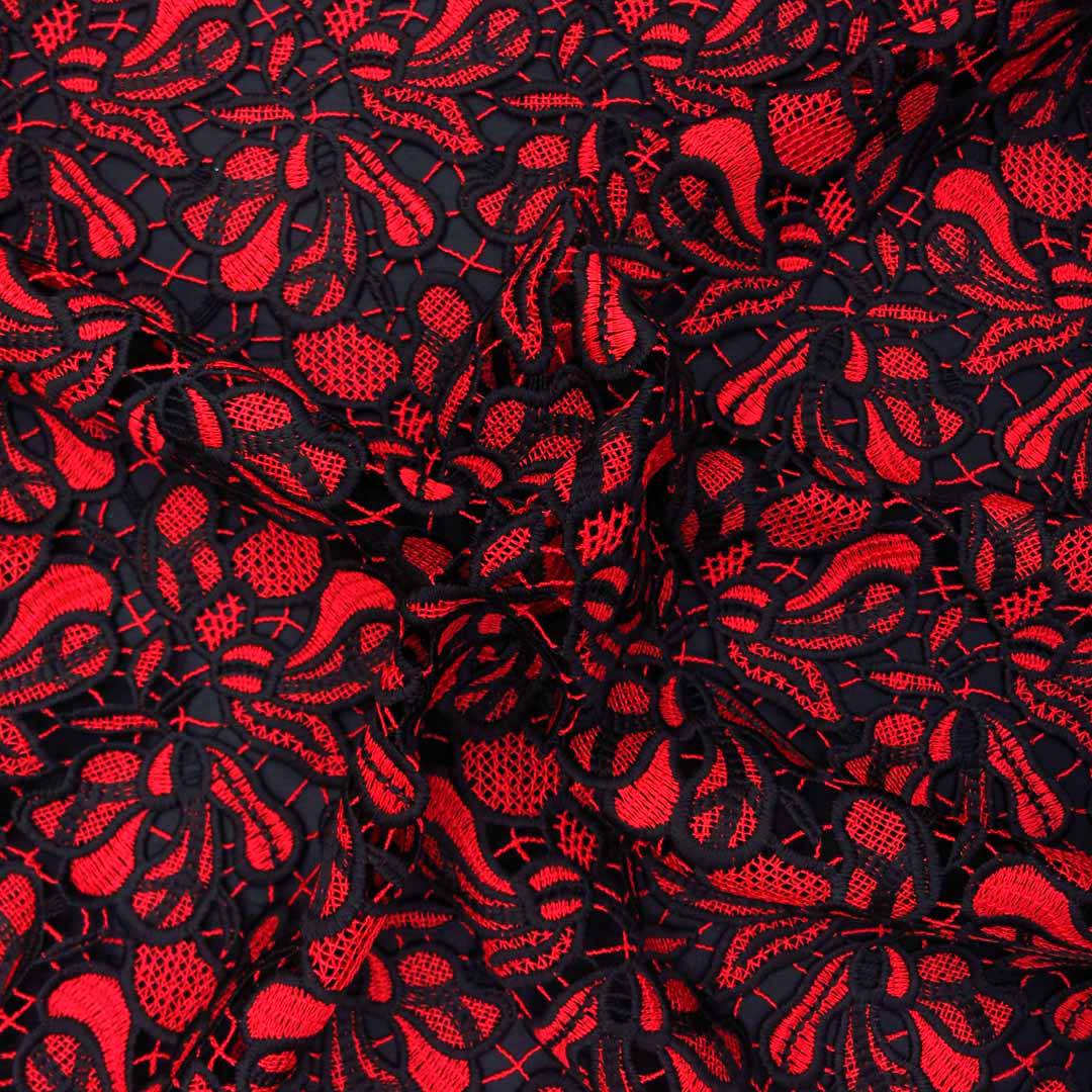 Cali Fabrics Red on Black Floral Lace Fabric by the Yard
